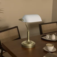 HOMCOM Lámpara de Escritorio Banquero con Pantalla Ajustable Interruptor Basculante para Oficina Biblioteca Blanco(m-8)