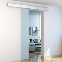 HOMCOM Porta Scorrevole in Vetro Trasparente con Binario e Maniglia in Alluminio per Bagno Cucina Studio 210x75x0.8cm(m-10)