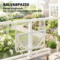 Outsunny Tavolino da Ringhiera Pieghevole con 3 Altezze Regolabili in Metallo, 60x47x50cm, Bianco(m-5)