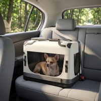 PawHut Transporteur Souple pour Chiens de Petite Taille Pliable avec Gamelle, en Tissu Oxford, Gris clair(m-3)