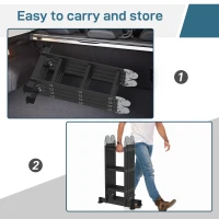 HOMCOM Echelle aluminium pliable multifonction 5 positions 3,7 m 12 échelons certification NF EN131 charge max. 150 Kg noir(m-8)