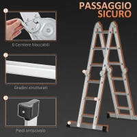 DURHAND Scala Telescopica a 5 Posizioni con 2 Piattaforme di Sicurezza, in Alluminio, PP e TPR, 339x76x10 cm, Argento(m-5)
