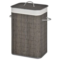 HOMCOM Wasmand met Handvatten en Wasbare Waszak, Rattan, Polyester, Katoen, Metaal, 43L x 32B x 61H cm, Grijs(m-10)