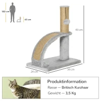 PawHut Compacte Krabpaal met Jutebedekking, Hangende Bal met Bel, Krabplank, 34L x 24B x 43H cm - Grijs(m-3)