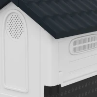 PawHut Casa para Cães Mini de Exterior em Plástico com 3 Janelas Base Elevada Telhado Inclinado 64,5x57x66 cm Cinzento Escuro(m-8)