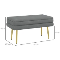 HOMCOM Zitbank, Gestoffeerde Bank met Opbergruimte, Staal, 79,5 cm x 37,5 cm x 43 cm, Donkergrijs(m-3)