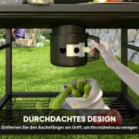 Outsunny Houtskoolbarbecue van staal BBQ Smoker met deksel handgrepen thermometer wielen draagbaar 114 x 65 x 95 cm(m-8)