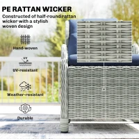 Outsunny 5 Piece Garden Furniture Set, Rattan Reclining Garden Chair Set of 2 with Footstool and Cushion for Balcony, Dark Blue(m-4)