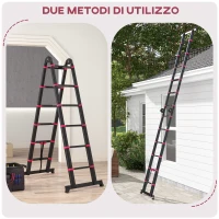 HOMCOM Scala Telescopica Pieghevole a 12 Gradini, in Alluminio e Nylon, 379x67.5x11 cm, Nera e Rossa(m-4)