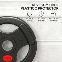 SPORTNOW Discos Pesas Olímpicos Agujero Ø50 mm 2x10 kg con Anillo Interior de Acero Triple Agarre para Mancuernas y Barras Negro(m-6)
