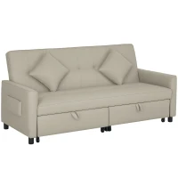 HOMCOM Three-Person Velvet-Feel Sofa Bed - Beige(m-11)