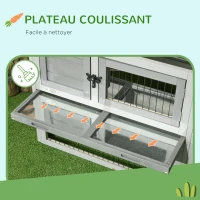 PawHut Clapier de sol cage à lapin cottage niche supérieure avec rampe enclos extérieur 150 x 52 x 68 cm gris(m-6)