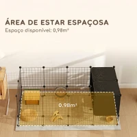PawHut Vedação Modular para Animais, Parque para Coelhos com Abrigos, Recinto para Porquinhos-da-Índia, Coelhos e Ouriços, Preto(m-6)