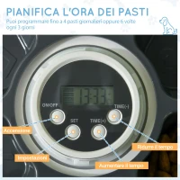 PawHut Distributore Automatico Cibo Cani e Gatti, 6 Pasti Ciotole con Timer e Display LED a Batterie, Dispenser Cibo per Piccoli Animali con Musica(m-4)