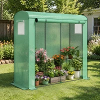 Outsunny Kas met ventilatieramen en oprolbare deur, foliekas van staal 200 x 75 x 188 cm groen(m-8)