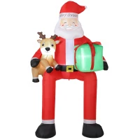 Outsunny 9.3ft Giant Christmas Inflatable Hanging Santa Claus Sitting w/ Reindeer, Gift Box(m-13)