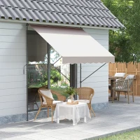 Outsunny Toldo Manual Retrátil Ajustável 200x170x200-290 cm com Manivela Proteção Solar UV40+ para Varanda Jardim Creme(m-10)