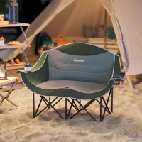 Outsunny Faltstuhl faltbar 2 Sitzer Campingstuhl mit Getränkehalter Tragetasche bis 250kg belastbar Grün(m-2)