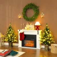 HOMCOM Set of Two Artificial 4ft Christmas Trees, with Lights - Green(m-10)