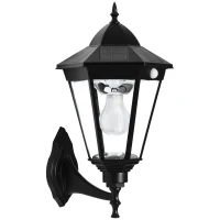 Outsunny Wandleuchte Wandlampe Terrassenleuchte Gartenlampe mit Lichtsteuerung Solarbetrieben Pavillon Zelt Outdoor Gartenbeleuchtung Schwarz 23 x 26 x 47 cm(m-1)