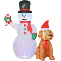 Outsunny 6FT Christmas Inflatables Snowman & Dog with Built-in LED Lights and Flashing Light, Blow Up Christmas Inflatable Decoration for Indoor Outdoor Decor, Garden(m-11)