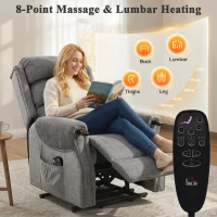 HOMCOM Power Lift Recliner with Vibration Massage and Heat, Lift Chair for Tall with Wood Grip, Pocket Spring, Light Grey(m-6)