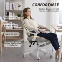 HOMCOM Chaise Bureau Ergonomique avec Appui-Tête Réglable, Fauteuil de Bureau Inclinable en Maille, Dossier Séparé, Gris(m-4)