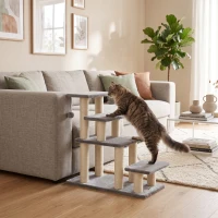 PawHut Escalier pour animaux domestiques réglable 3/4 marches échelle pour chat chien griffoirs sisal 70 x 32 x 68 cm gris(m-10)