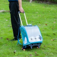 Pawhut Haustiertrolley 2 in 1 Design Haustierrucksack Sicherheitsleine Oxfordstoff Blau(m-2)