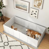 PawHut werpkist voor pups, puppyren met verstelbare deur, antislip hondenren voor kleine en grote honden, 196x96x48 cm, wit(m-2)