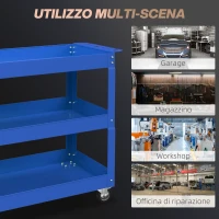 DURHAND Carrello Porta Attrezzi a 3 Livelli in Acciaio con Bordi Alti e 4 Ruote Girevoli, 83x35.3x76 cm, Blu(m-6)
