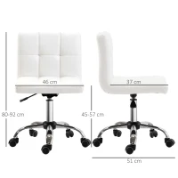 HOMCOM Bureaustoel, Draaibaar, Kunstleer, Stalen Structuur, 5 Wielen, Gepolsterd, Wit(m-3)