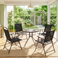 Outsunny Conjunto de Muebles para Jardín con 4 Sillas 1 Mesa y 1 Parasol Texteline Aluminio y Poliéster Negro(m-8)