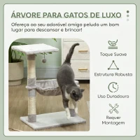 PawHut Árvore Arranhador para Gatos 50x36x70 cm Centro de Atividades com Rede, Plataforma e Postes em Sisal Cinzento-Claro(m-4)