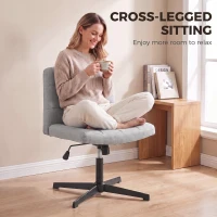 HOMCOM Armless Office Chair, Cross Legged Linen Computer Desk Vanity Chair with Wide Seat, Rocking Function, Grey(m-4)