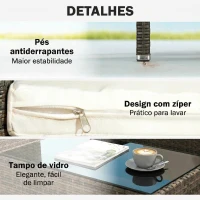 Outsunny Conjunto de Jardim em Vime com 4 Peças Inclui Sofá de 2 Lugares 2 Cadeiras Mesa de Vidro e Almofadas Laváveis Castanho(m-6)