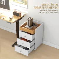 HOMCOM Bloco de Gavetas para Escritório com 4 Rodas 3 Gavetas e 1 Bandeja Amovível Carga 30 kg 43x40x66,5 cm Branco e Natural(m-4)