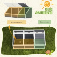 PawHut Casetta per Tartarughe di Terra senza Fondo, in Legno di Abete e Acciaio Zincato, 120x55x50A cm, Grigio e Bianco(m-6)