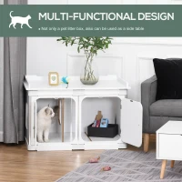 PawHut Wooden Cat Litter Box Enclosure Washroom Toilet Home Cabinet Kitty House Nightstand End Table Magnetic Door Adjustable Partition Board White(m-5)