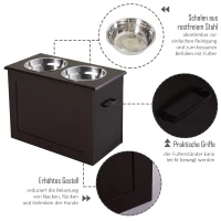PawHut hondenbak met opbergruimte 2 bakjes voerstation kattenbak espresso(m-6)