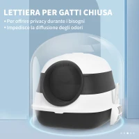 PawHut Lettiera per Gatti Chiusa con Coperchio, Paletta e Deodorante, Design Pieghevole, 52x41x38 cm, Bianca e Nera(m-6)