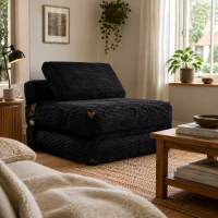 3-in-1 Convertible Corduroy Floor Sofa Bed with Side Pockets, Oversized Chaise Lounge for Bedrooms or Student Dorms, 87L x 86W x 40H cm, Gray(m-1)