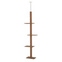 PawHut 260cm Floor To Ceiling Cat Tree for Indoor Cats w/ 3 Perches Flannel Upholstery Kitten Pet Rest Sleep Activity Tower Home Furniture Brown(m-1)