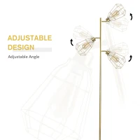 HOMCOM Retro Practical Tree Floor Lamp 3 Angle Adjustable Lampshade Steel Base for Living Room Bedroom Office Gold 165cm(m-4)