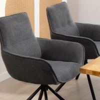 HOMCOM Set van 2 Eetkamerstoelen, Draaibaar, Zacht Gepolsterd, Armleuningen, Metalen Poten, Donkergrijs(m-9)
