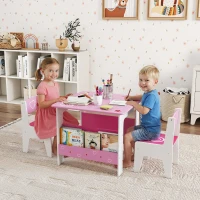 AIYAPLAY 3 Pieces Kids Table and Chair Set, Toddler Activity Table with Bookshelves, for Living Room, Nursery, Playroom, Pink(m-10)
