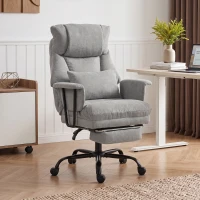 HOMCOM Office Chair, 180kg Heavy Duty Linen Computer Desk Chair with Lumbar Support, Wide Seat, Spring Cushion, Grey(m-14)