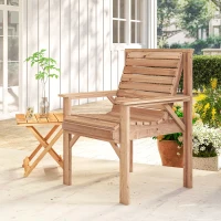 Outsunny Wooden Garden Dining Chair, Outdoor Chair Garden Armchair with Curved Seat and Wide Armrests, Natural Wood Finish(m-9)
