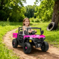 AIYAPLAY Kids Ride on Car, 12V Electric Kids UTV with Electric Dump Bed, 4-Wheel Suspension for 3-8 Years, Pink(m-10)