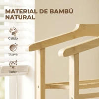 HOMCOM Galán de Noche de Bambú con Ruedas Barras para Ropa Soporte para Pantalones Bandeja y Estante Inferior Natural(m-4)